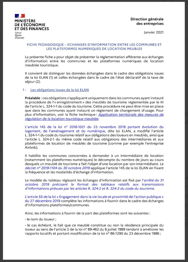 La DGE publie une fiche pédagogique relative aux échanges d’information entre les communes et les plateformes numériques de location meublée